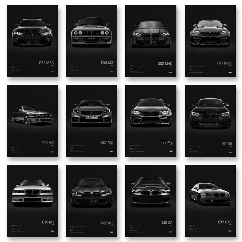 2-A1 Famous Cars G80 M3C Canvas Wall Art Print Poster E30 M3 Z8 Decorative Mural Modern Home Decor Birthday Gift Unframed