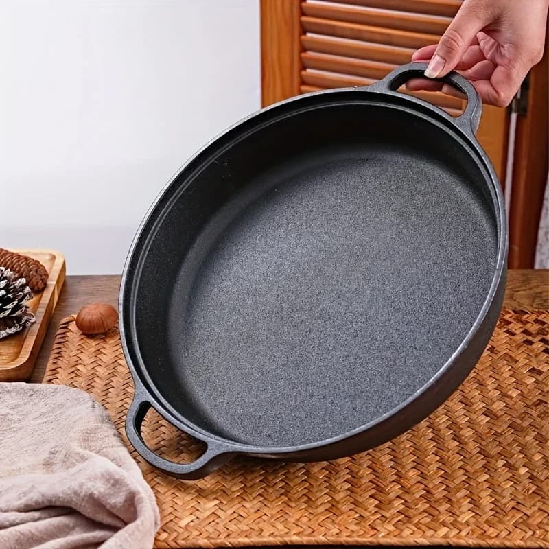 Cast iron, non-stick and rust resistant pan. Perfect for induction stoves, gas and outdoor cooking. Excellent heat retention.