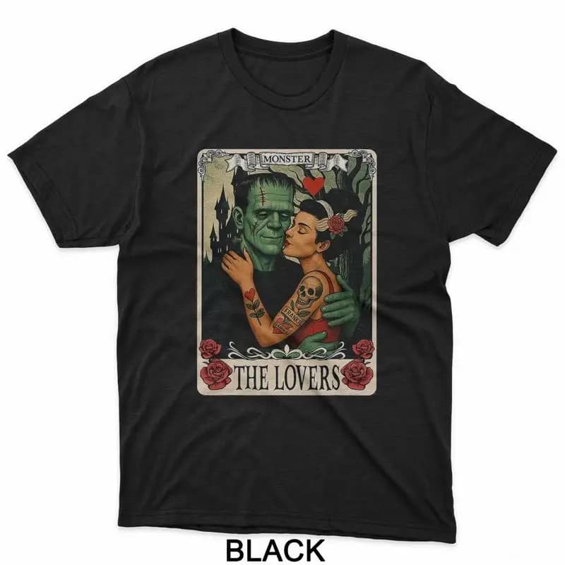 Il mostro Frankenstein e la sposa T-shirt della carta dei tarocchi degli amanti