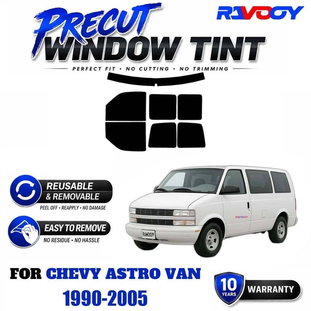 RAVOOY Precut Window Tint, Reusable Removable EPU Film, Custom Fit for Chevy Astro Van 1990-2005, UV Heat Protection