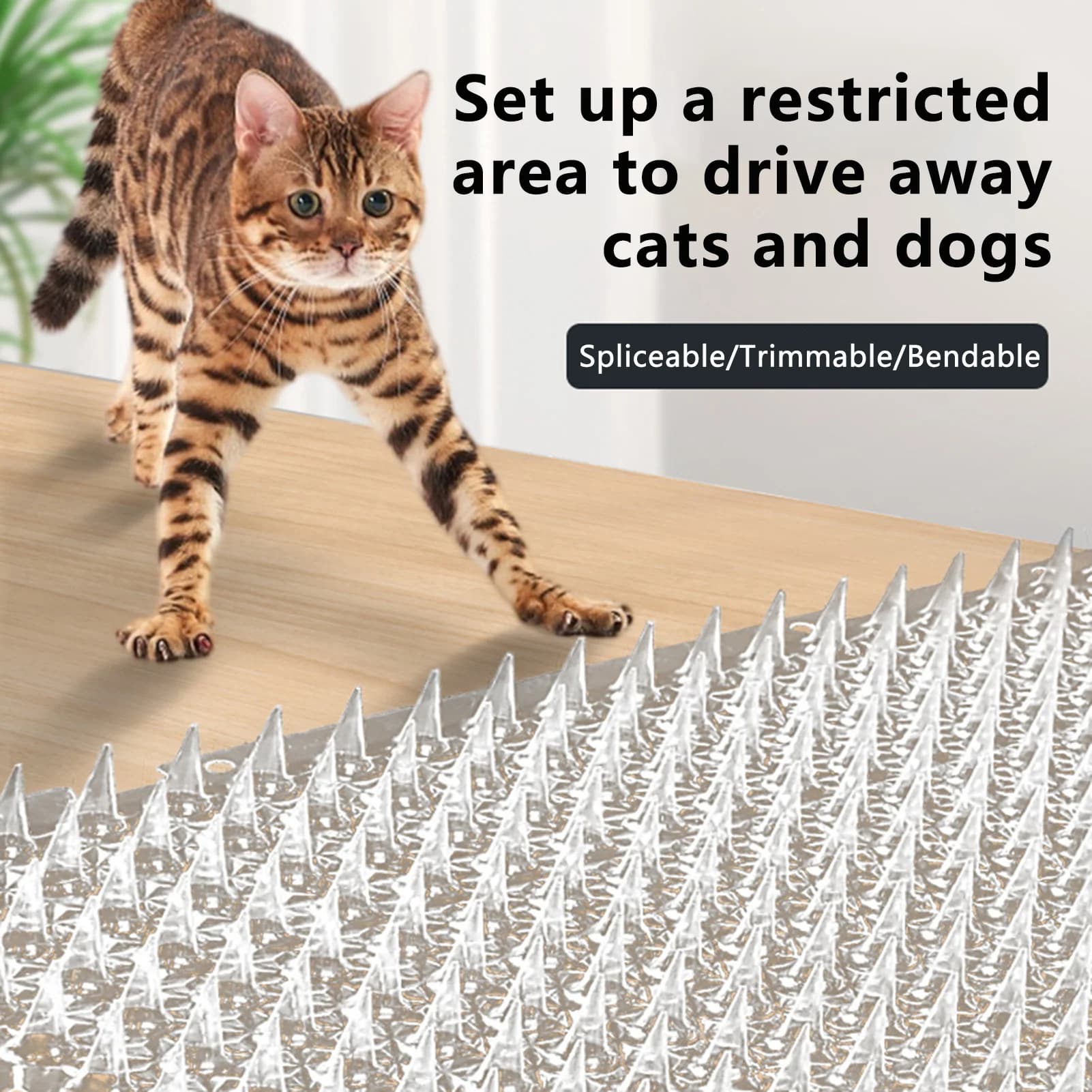 Qumao Network Tappetino in plastica per scatti di gatti con punte Strisce anti-scavo per animali domestici Tappetino con punte resistente alle intemperie Tappetino anti-gatti strisciante