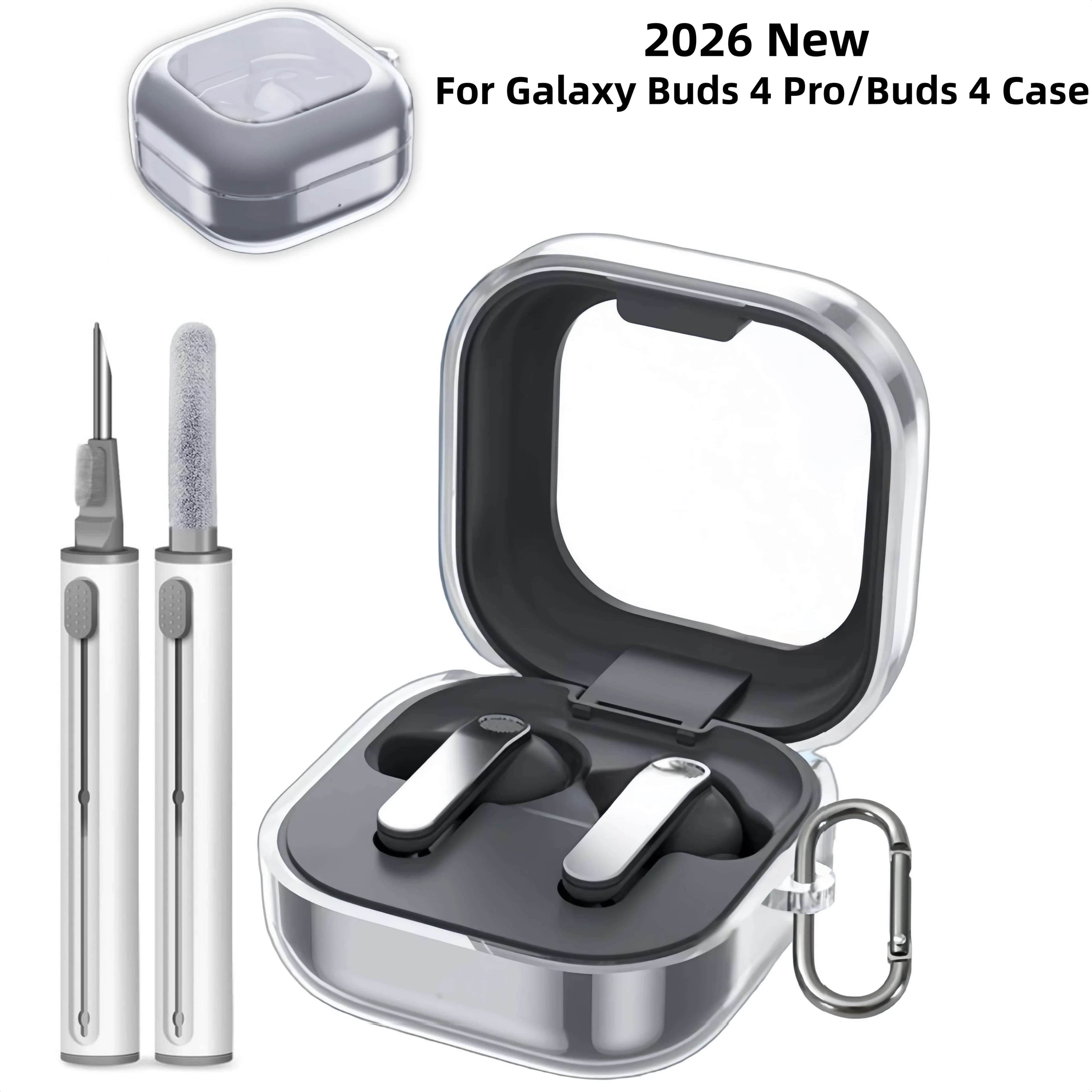 Custodia per Samsung Galaxy Buds 4 Pro in TPU morbido trasparente, accessori per Samsung Galaxy Buds 4 con portachiavi e penna detergente