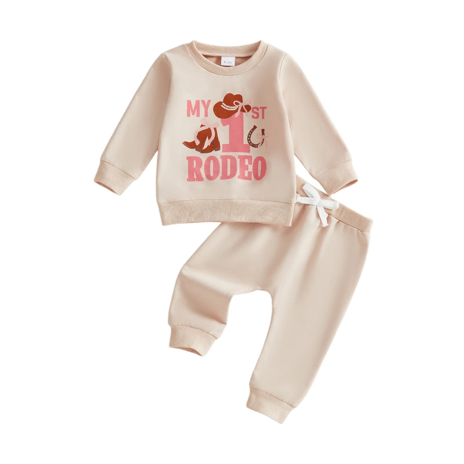 Compleanno per bambini Completi in 2 pezzi Rodeo Lettera a tema Cappello da cowgirl Stampa Top girocollo a maniche lunghe e set di jeans in vita elastica