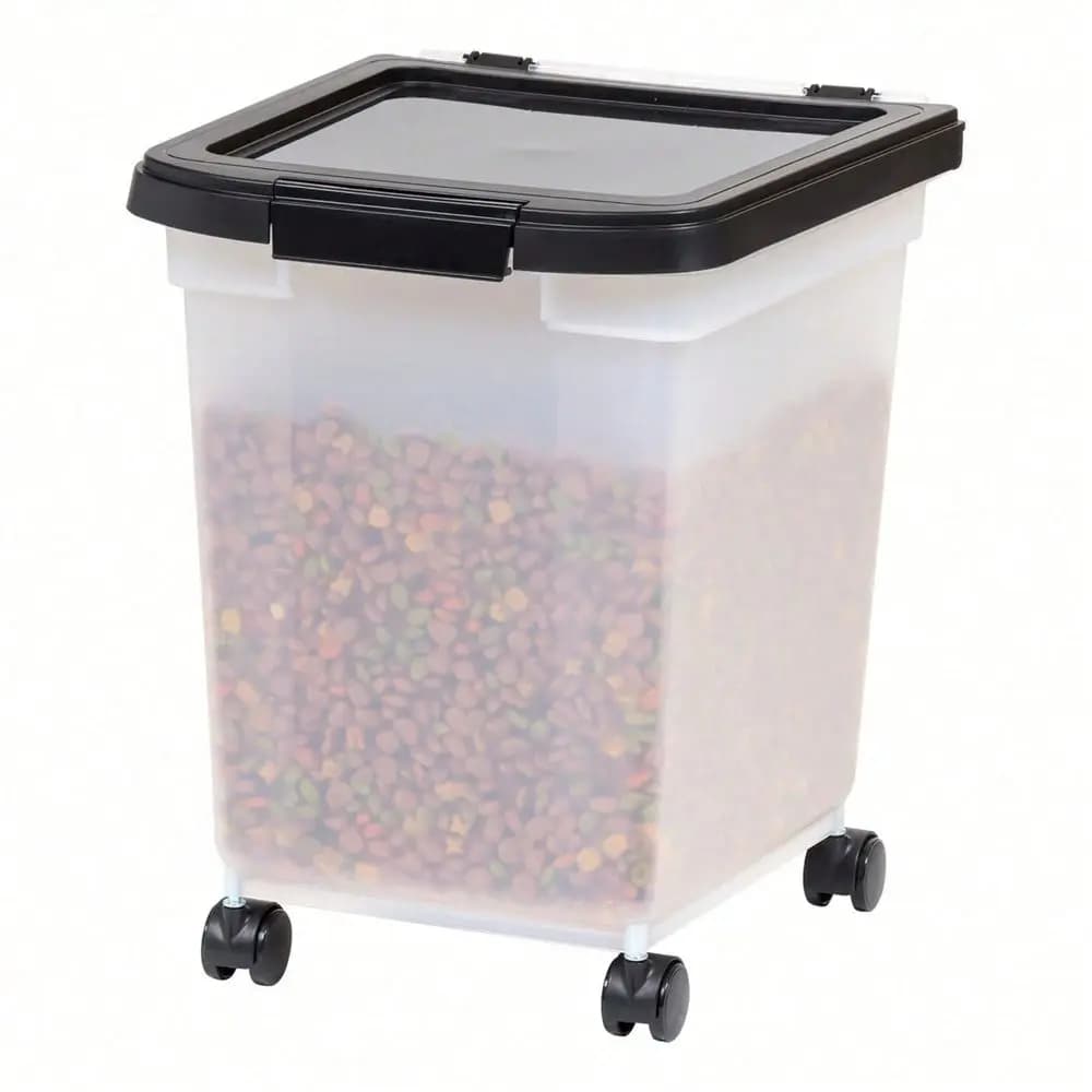 Transparent Plastic Storage Bucket With Wheels And A Lid, 25 Lbs. Airtight Pet Food Container Dog Cat Food Storage Bin