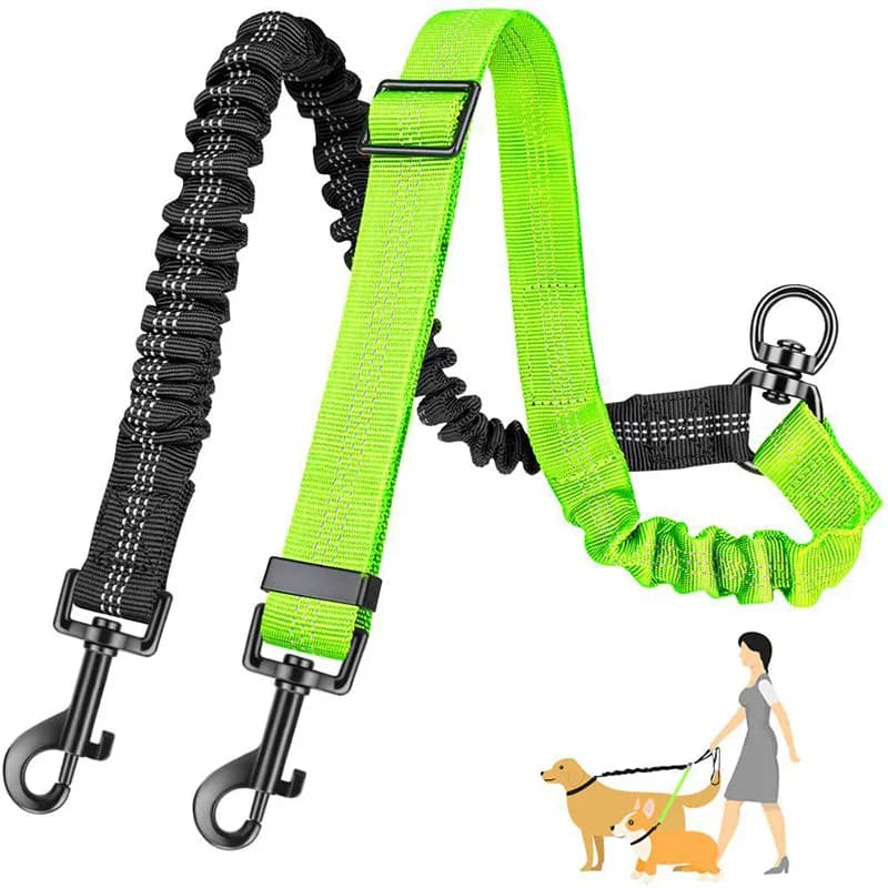 Guinzaglio Doppio per Cani con Cintura di Sicurezza per Auto - 2-in-1 per Razze Medie-Grandi, Regolabile e Antiesplosione