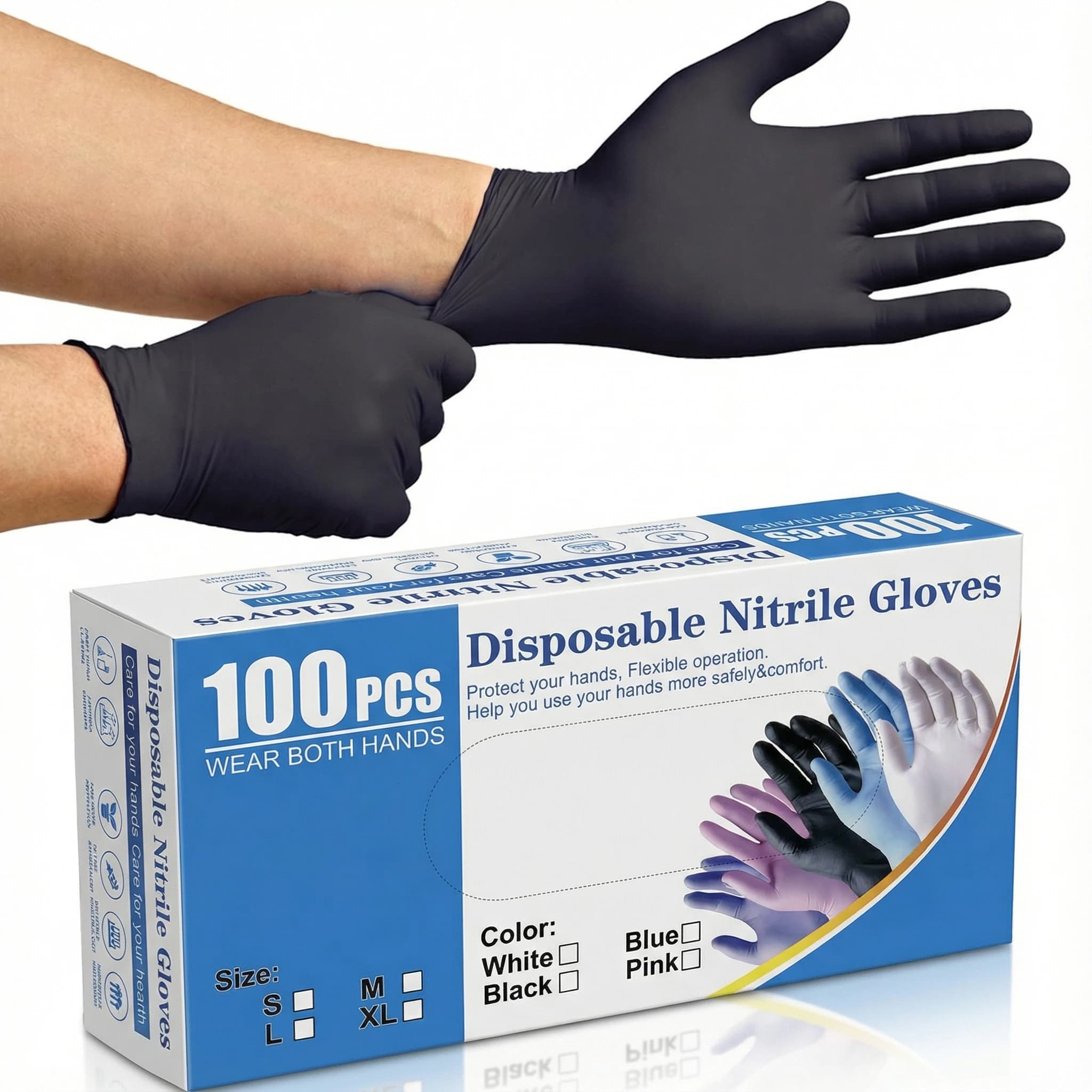 100 pcs black nitrile gloves - Non-slip oil resistant disposable gloves for kitchen Kitchen Cooking Bar Tending Restaurant Food preparation