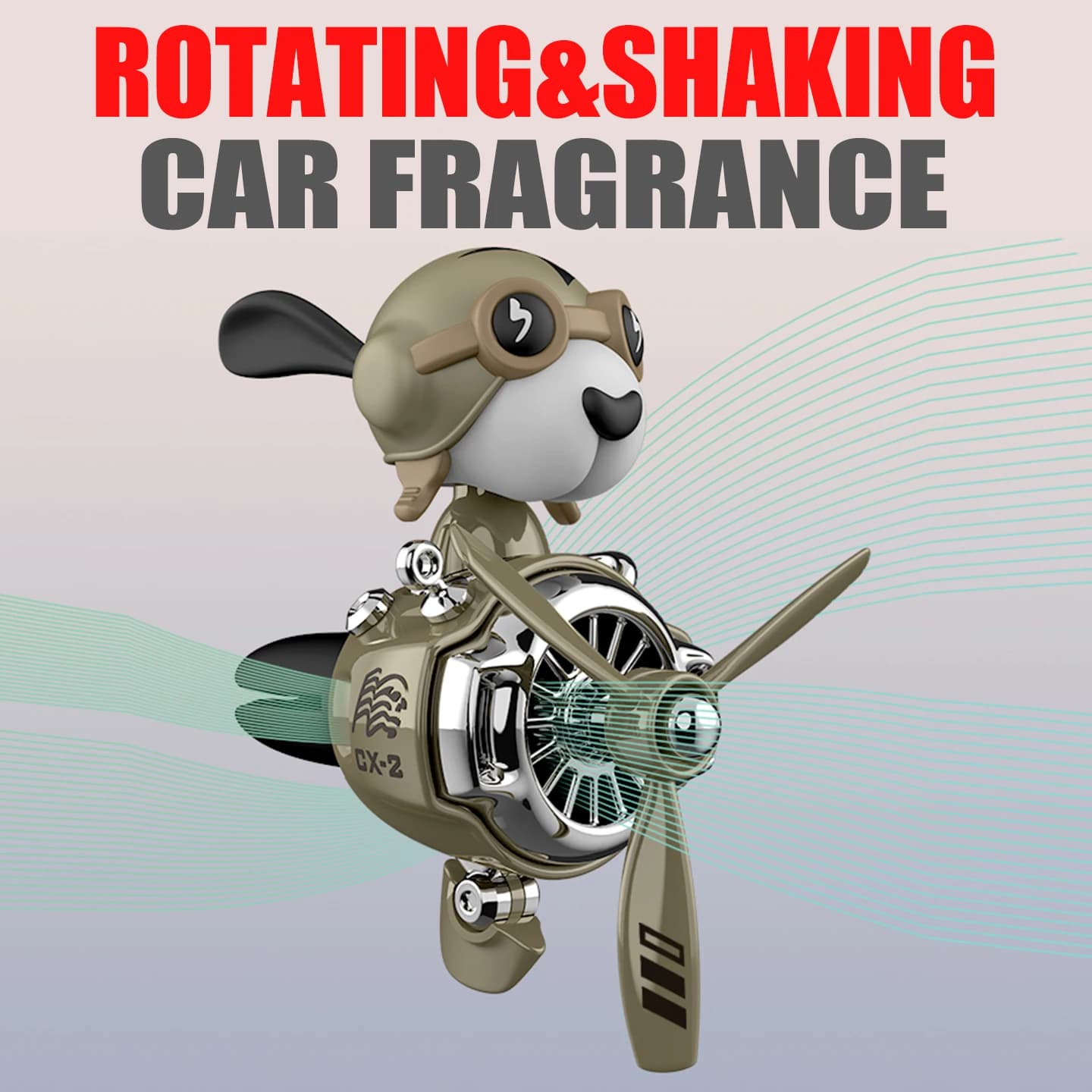 Funny deodorant for dog-shaped bobble head, with swinging and rotating movement, for air vents, decorative accessory and fragrance diffuser.