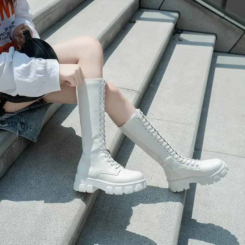 Donne invernali con cerniera nuovo stivale lungo Scarpe stringate antiscivolo moda Casual Stivali di tendenza con suola spessa scarpe comode da donna Botas