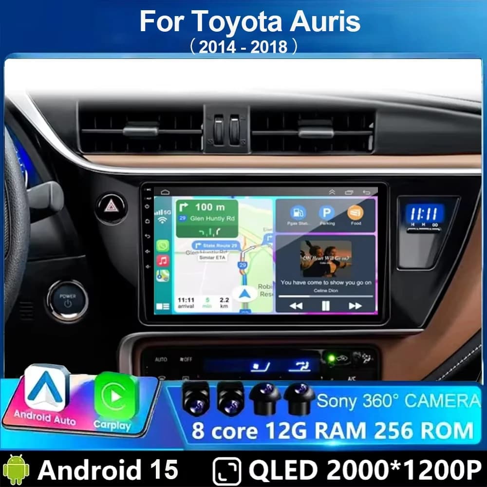 Lettore multimediale per auto Android 15 per Toyota Auris 2014 2015 2016 ~ 2018 Corolla ibrido wireless Carplay Android Auto 4G Wifi 2Din