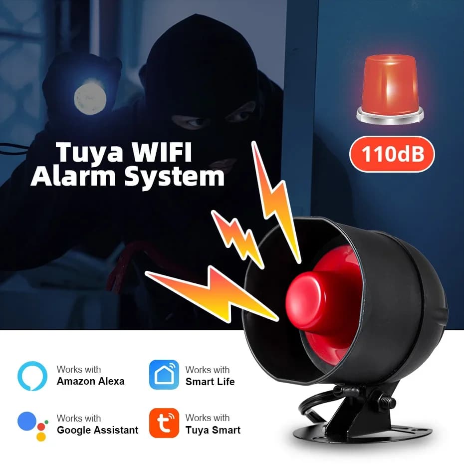 KERUI Tuya WIFI Altoparlante ad alto contenuto di decibel Sirena antifurto Sistema di allarme di sicurezza domestica con sensore di movimento per porte e finestre per la casa