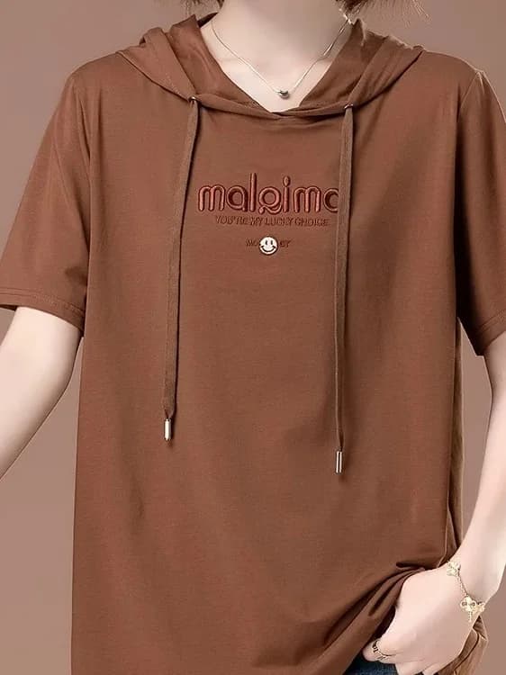 Casual Style Mommy Hoodie Loose Fit Short Sleeve Women's T-Shirt Summer Fashion plus Size Slimming Top Casual Wear