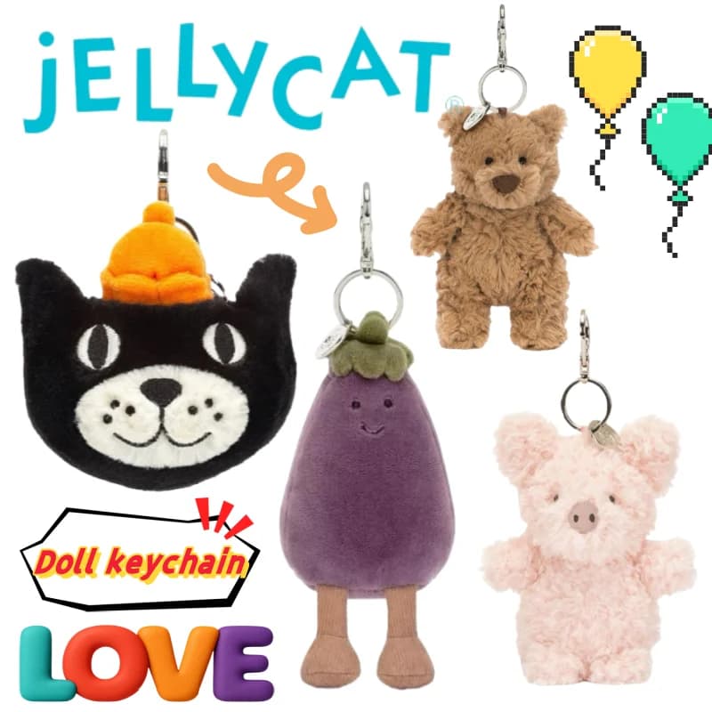 Keyring with Bidimensional dolls JC Bashful Bunny Peanut Penguin, Decorative Pendant for School Backpack, Large Gifts