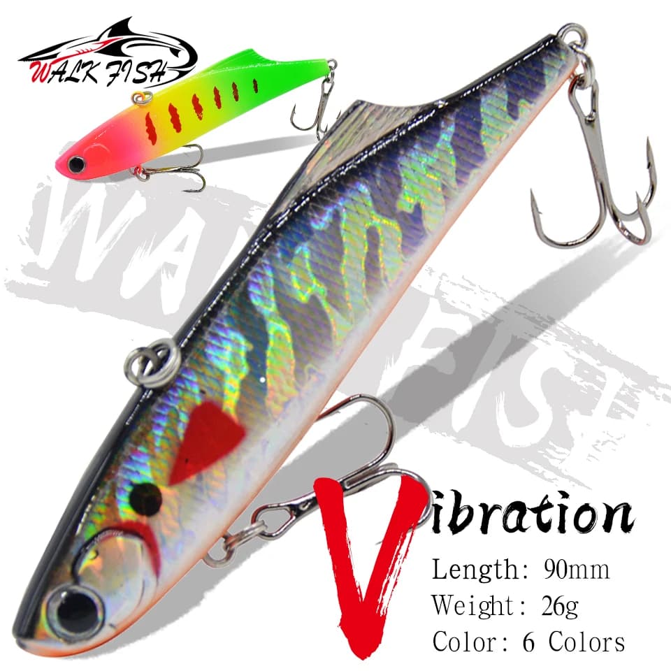 CAMMINARE PESCE Nuovo 1 Pz 9 cm/26g Affondamento Richiamo di Pesca Inverno Ghiaccio VIB Isca Artificiale Rattlin Vibrazione Crankbait Gancio Alti esca dura