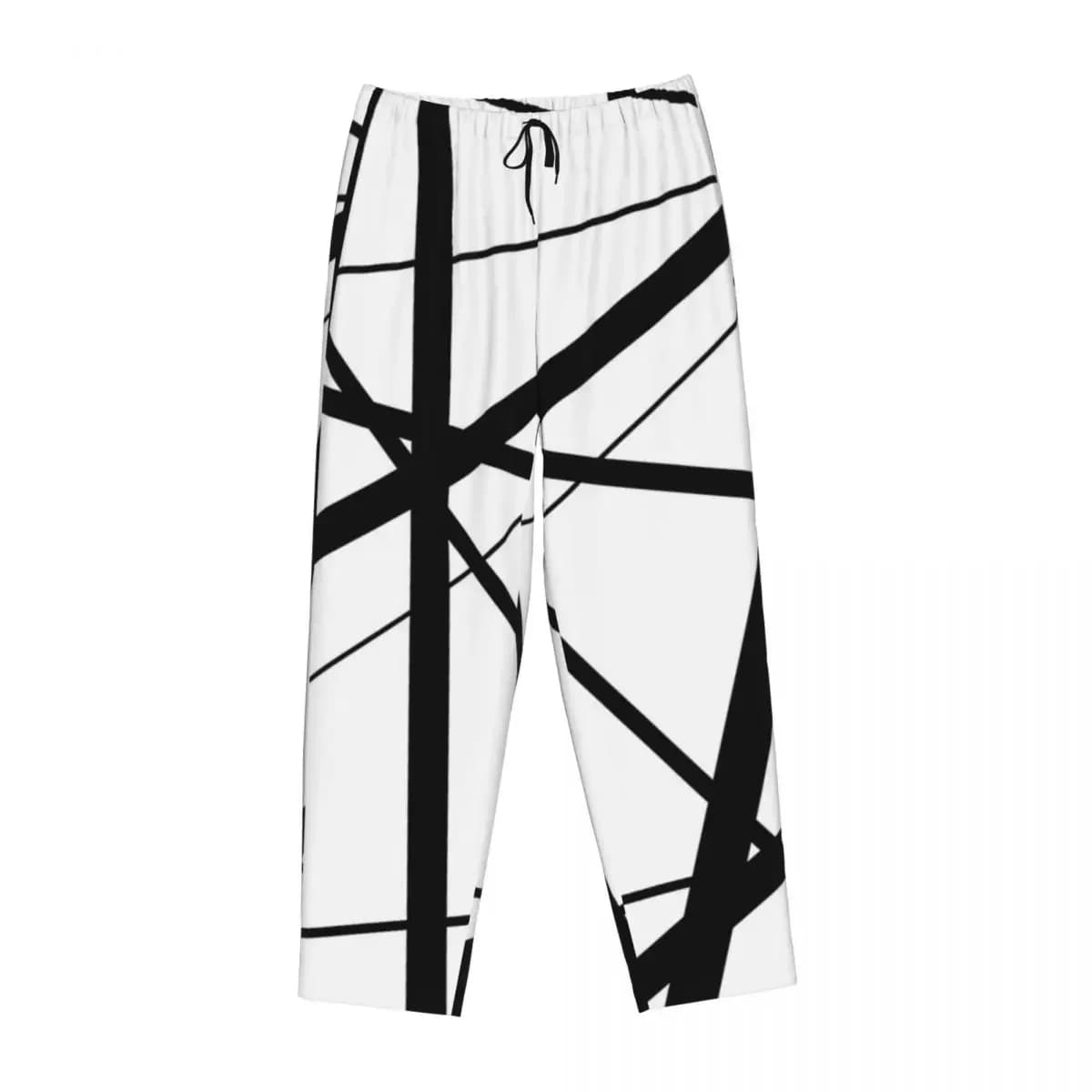 Custom Black And White Geometric Lines Women Pajama Pants Lounge Sleep Sleepwear Bottoms with Pockets