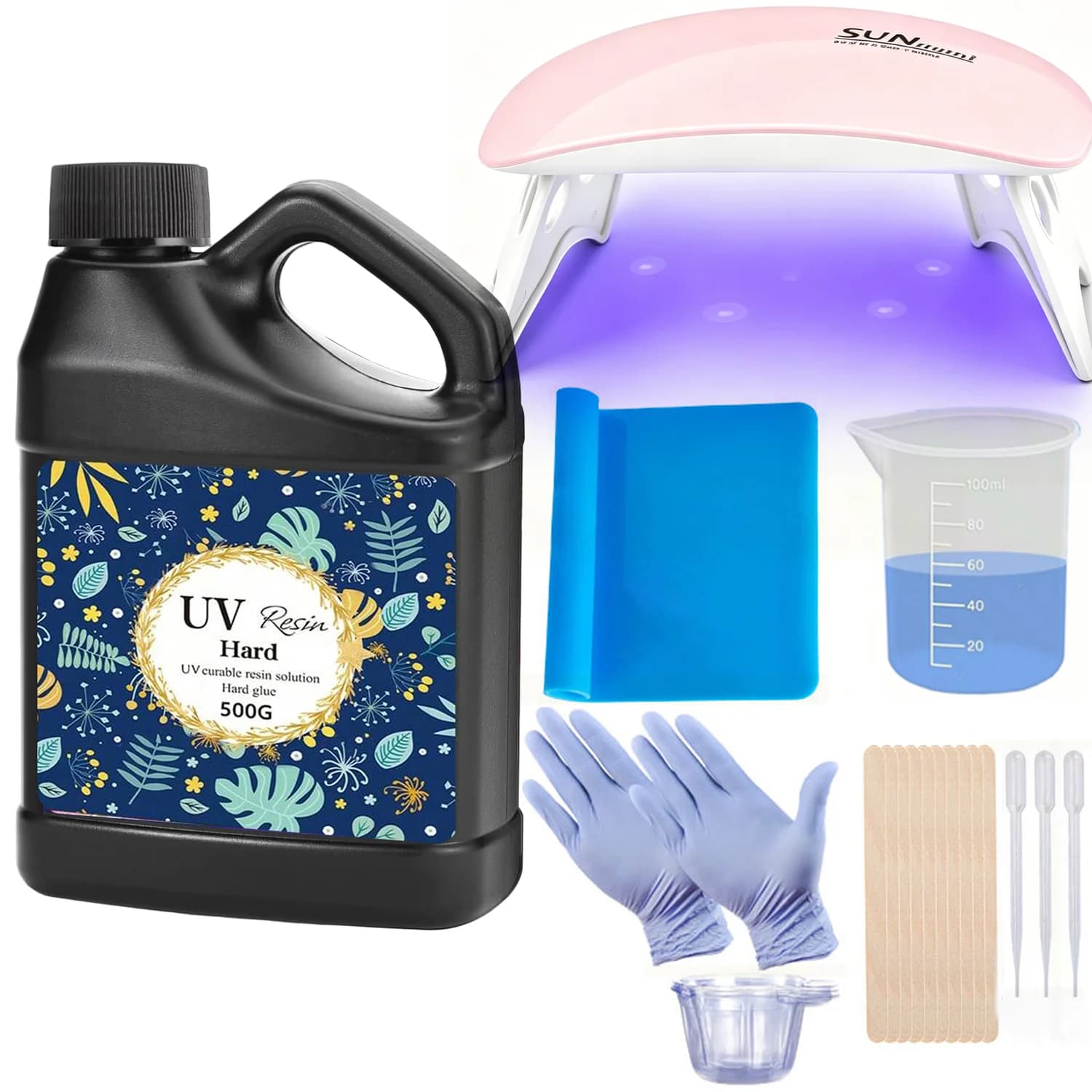 Crystal Clear&Low Odor,UV Light,Silicone Mat,Ultraviolet Epoxy Resin Hard,Starter Kit for Jewelry,Craft Decor,Keychain Making