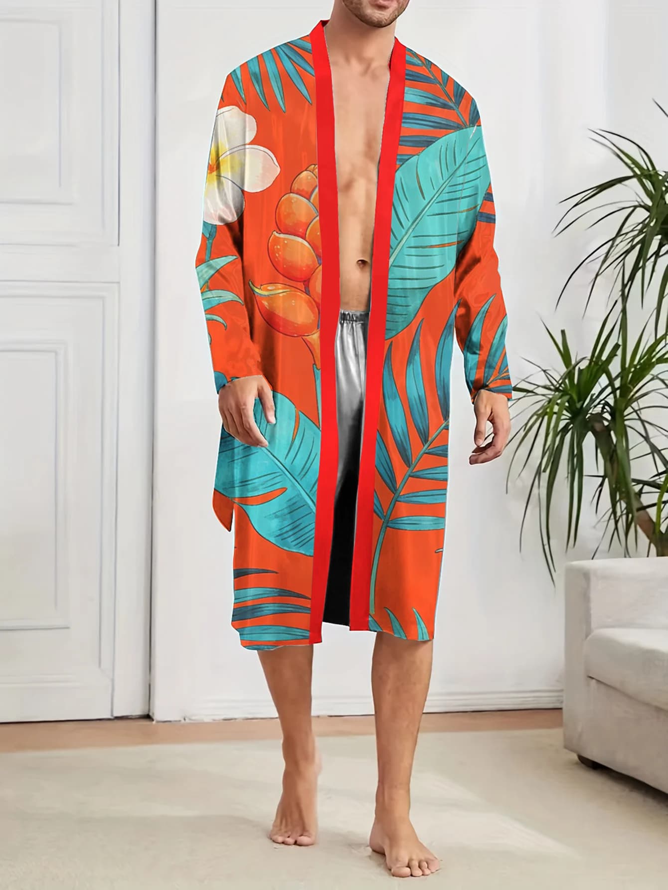 Digitally printed 3D nightdress that dries quickly, does not fade, comfortable and delicate on the skin, for a fun men's bathrobe in spring and autumn