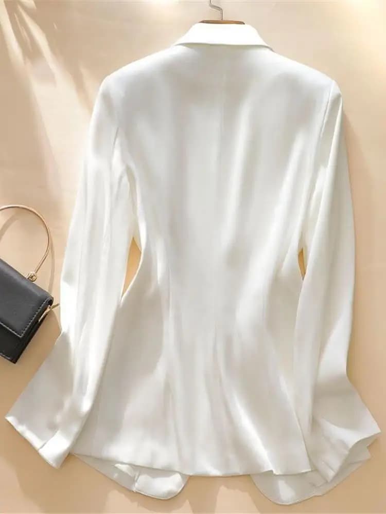 2024 New Style Slim Fit Women's White Acetate Jacket Design Sensation Casual Suiting Long Sleeve One Button Closure