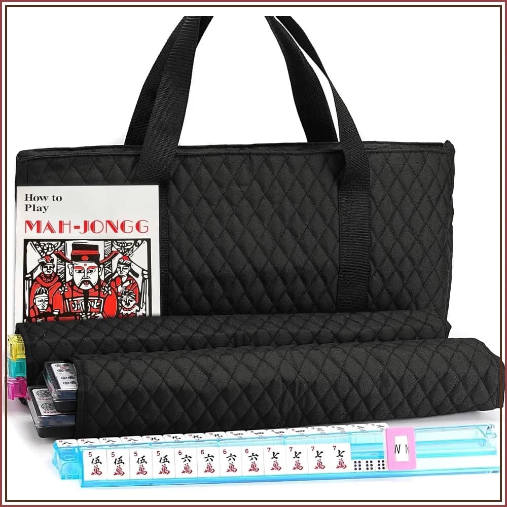 166 Tiles American Mahjong Set - Black Quilted Bag, 4-in-1 Racks, Chips, Wind Indicator, English Manual