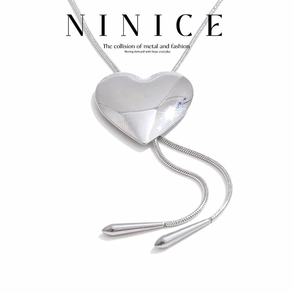 NiNice Stainless Steel Necklace Heart-shaped pull-out sweater chain with custom jewelry gift from fashionable design
