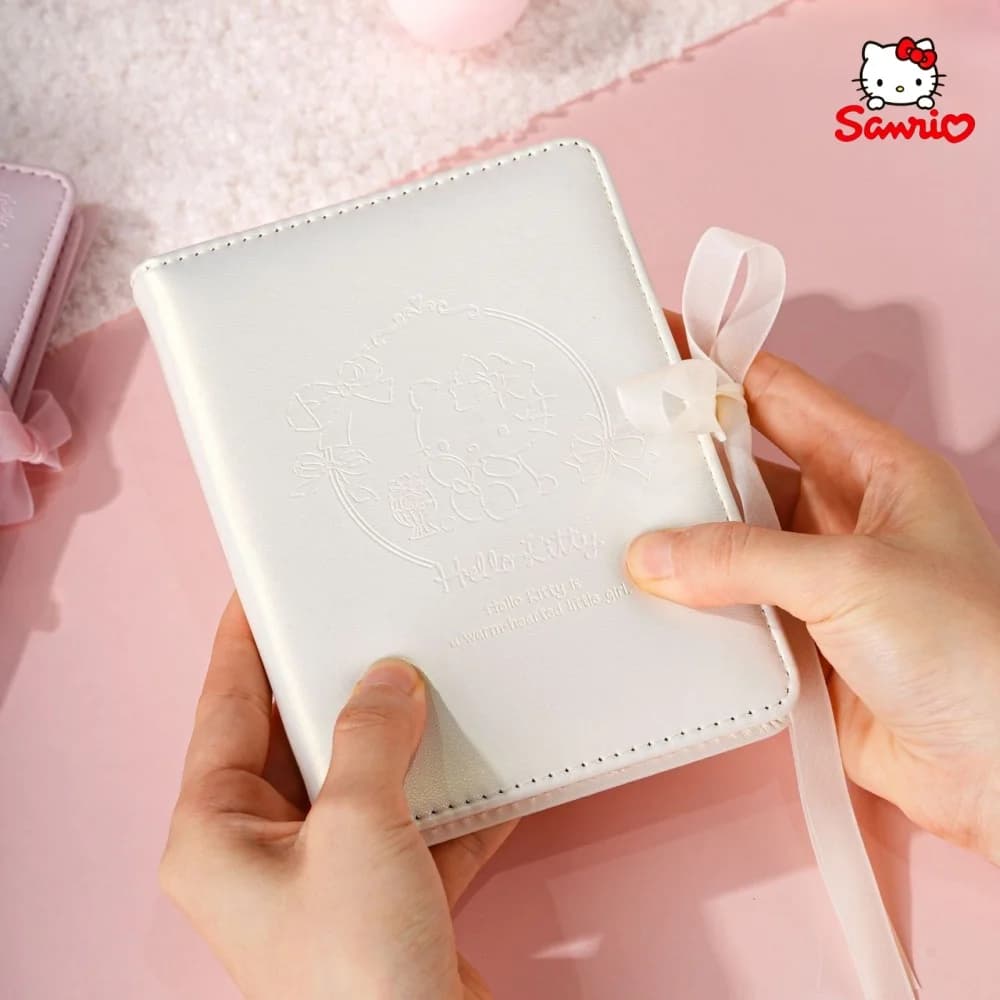 Genuine Sanrio PU Cover A6 Notebooks With Ribbon Bow Hello Kitty Exquisite Journal Planners Cartoon Study Stationery Women Gifts