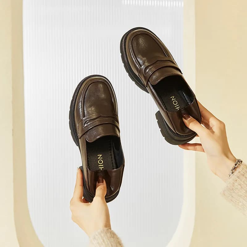 Casual College Style PU Pumps Women Japan School Uniform Shoes Loafers Solid Color Black Brown Soft Breathable