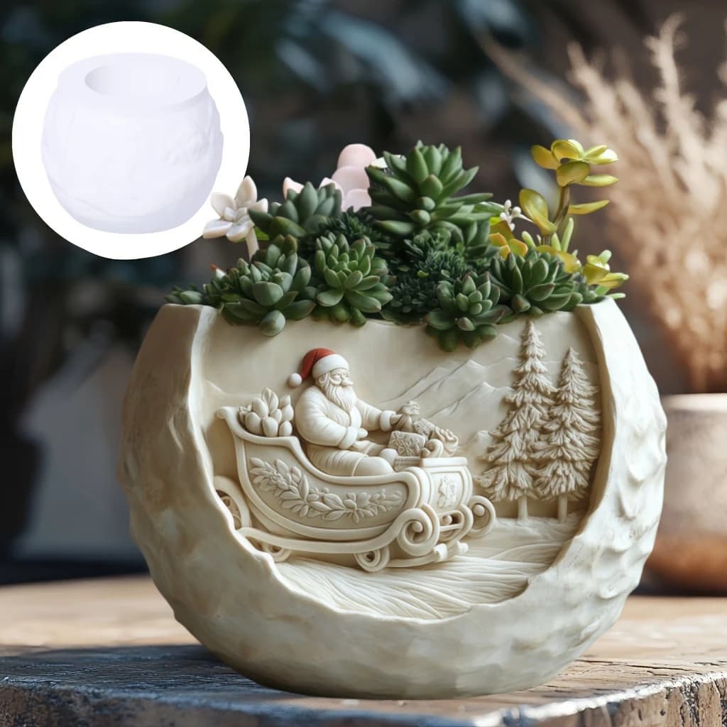 Stampo in silicone in resina per vaso di fiori di piante succulente di Babbo Natale, decorazione natalizia, scatola di immagazzinaggio per tazza di candela in rilievo, stampo in gesso