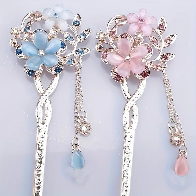 1PC Vintage Ethnic Style Hairpin Elegant Flower Shaped Hairpin Exquisite Pendants Hairpin