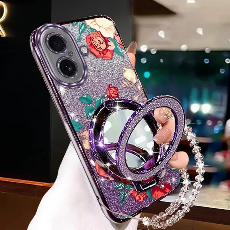 17 Rose rosse Placcatura supporto cordino Custodia per telefono per iPhone 11 16ProMax 17 17Pro 17Promax 7 8 7Plus 8Plus SE2 SE3 Cover