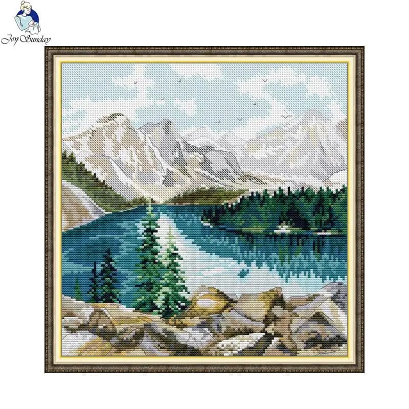 Lake under the snowy mountains Scenery Pattern Set punto croce 14CT bianco 11CT tessuto stampato ricamo kit da cucito decorazioni per la casa