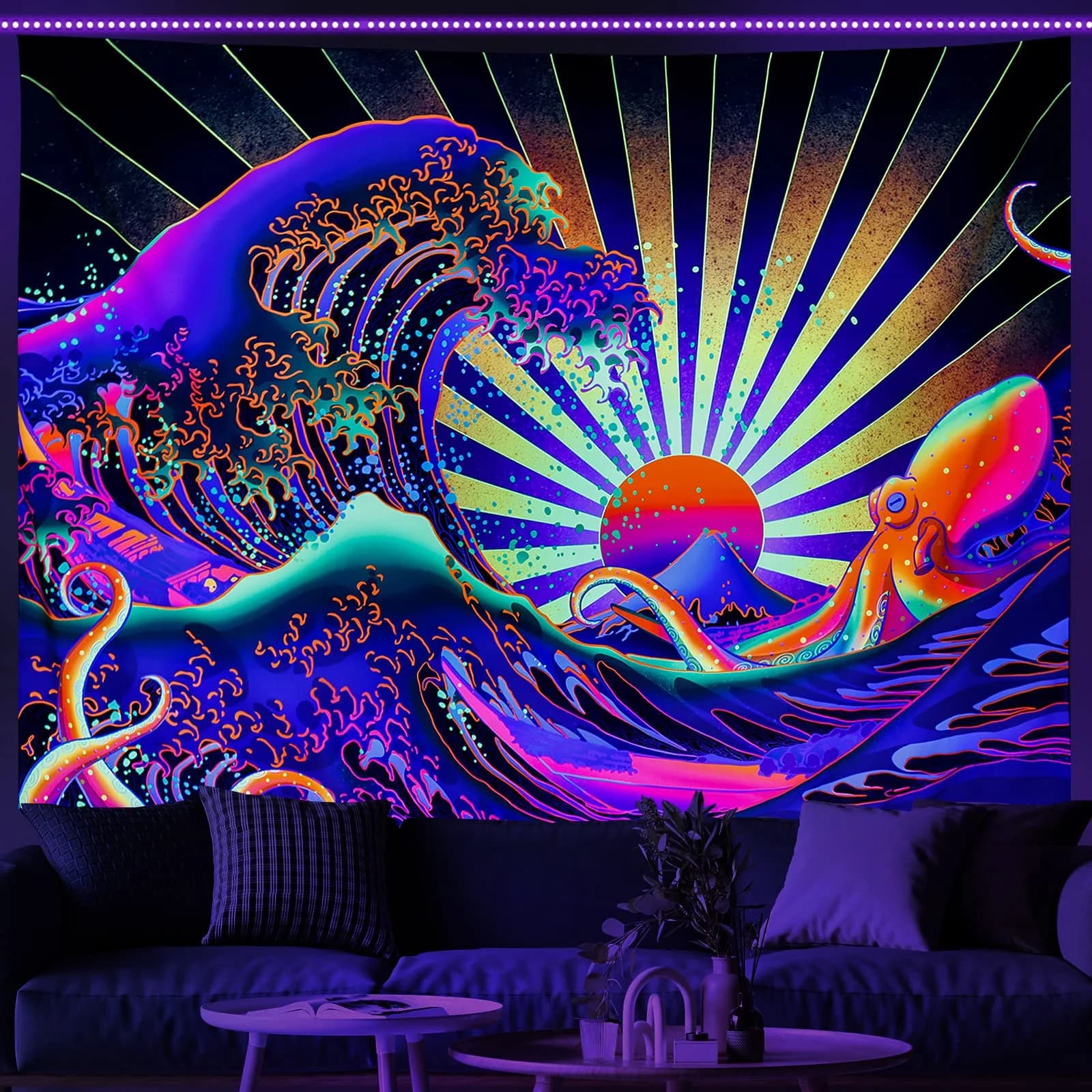 VIKAMA Cyberpunk Octopus Wave Tapestry Living Room, Dormitory, Gaming Room Wall Hanging Home Furnishing Decor