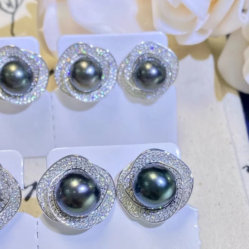 SGARIT 10-11mm Orecchini pendenti con perle nere rotonde di Tahiti Orecchini con perle 925s Gioielli pendenti per le donne