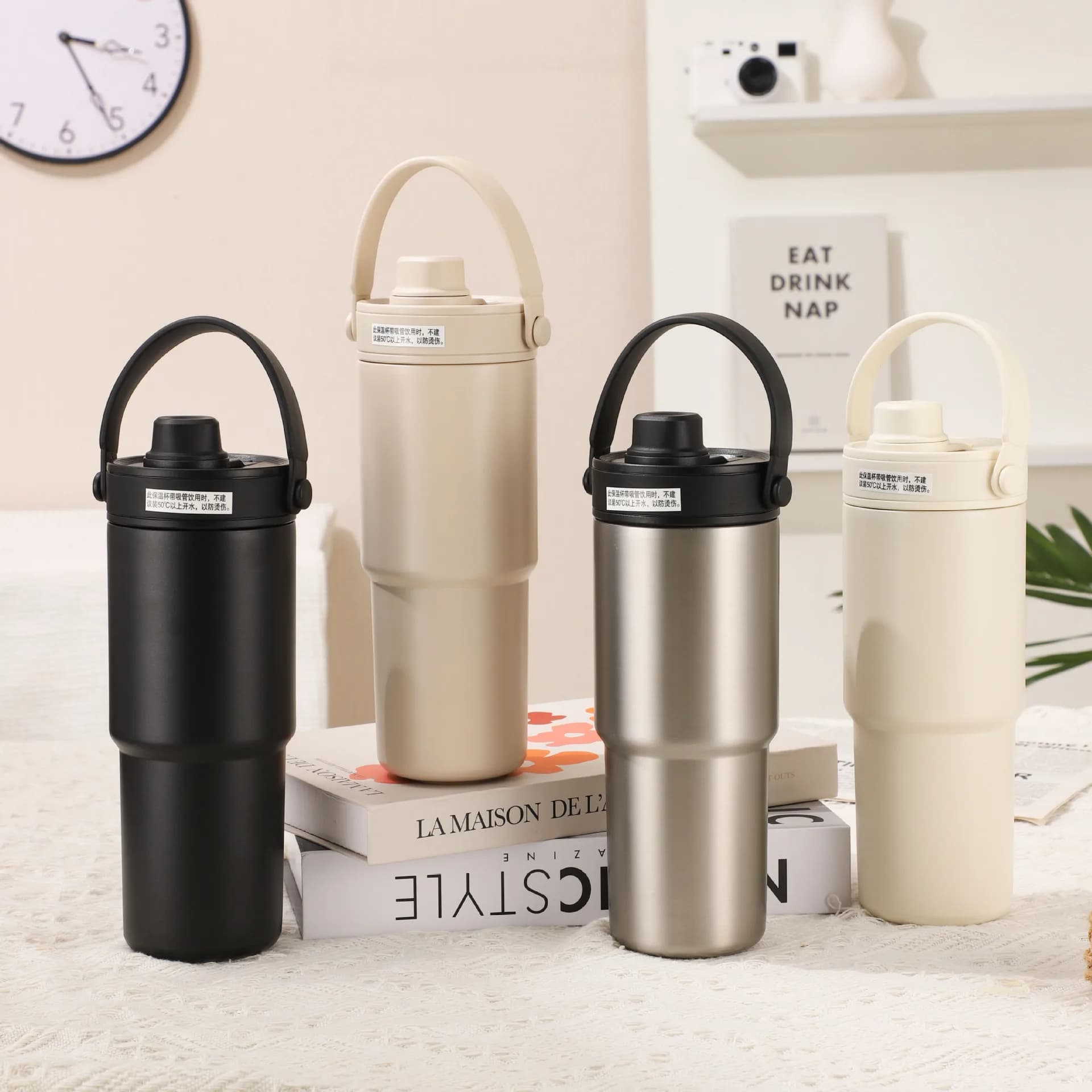 Tazza termica con manico portatile da 730 ml Tazza isolata in acciaio inossidabile 316 con rivestimento in ceramica Filtro Tazza per auto Tazza con manico da viaggio
