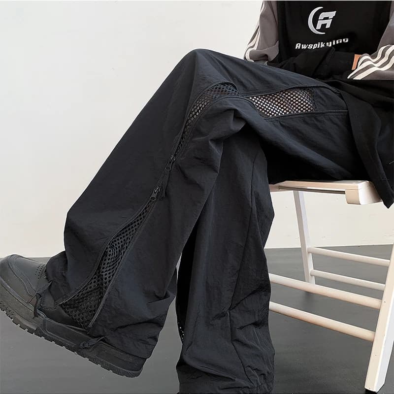 Men's Breathable Quick-Dry Climbing Pants Summer Zip Design Parachute Cycling Mountain Riding Shorts Loose Fit Casual Pants