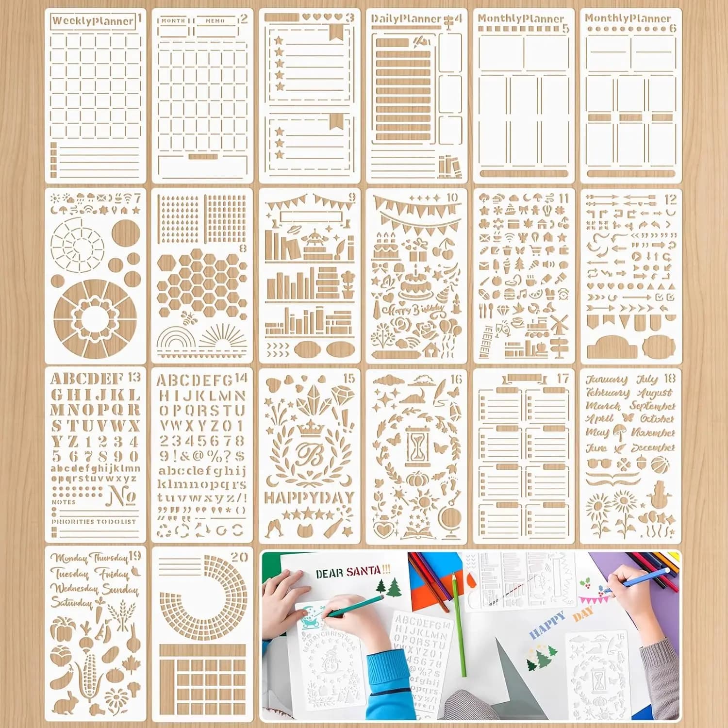 Set di 20/30/36/40 Stencil in Plastica Riutilizzabili a Forma di Proiettile per Pittura, Fai-da-Te, Scrapbooking, Diario, Template per Scrapbook, Cancelleria, Regali