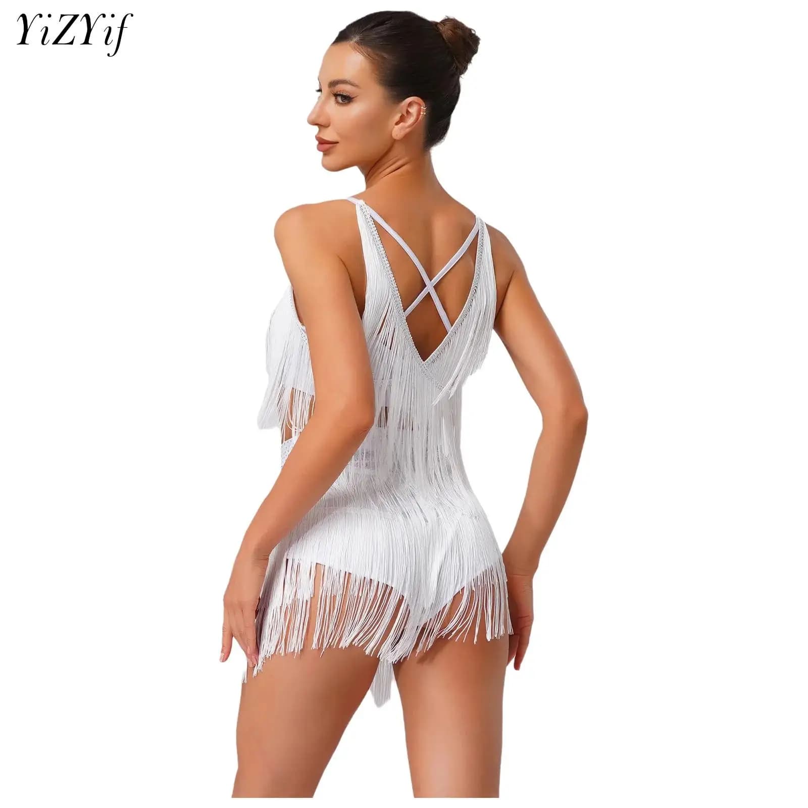 Costume da Ballo Latino per Donna, Salsa, Samba, Rumba, Tango, Top Senza Maniche con Frange e Gonna a Strati con Nappe