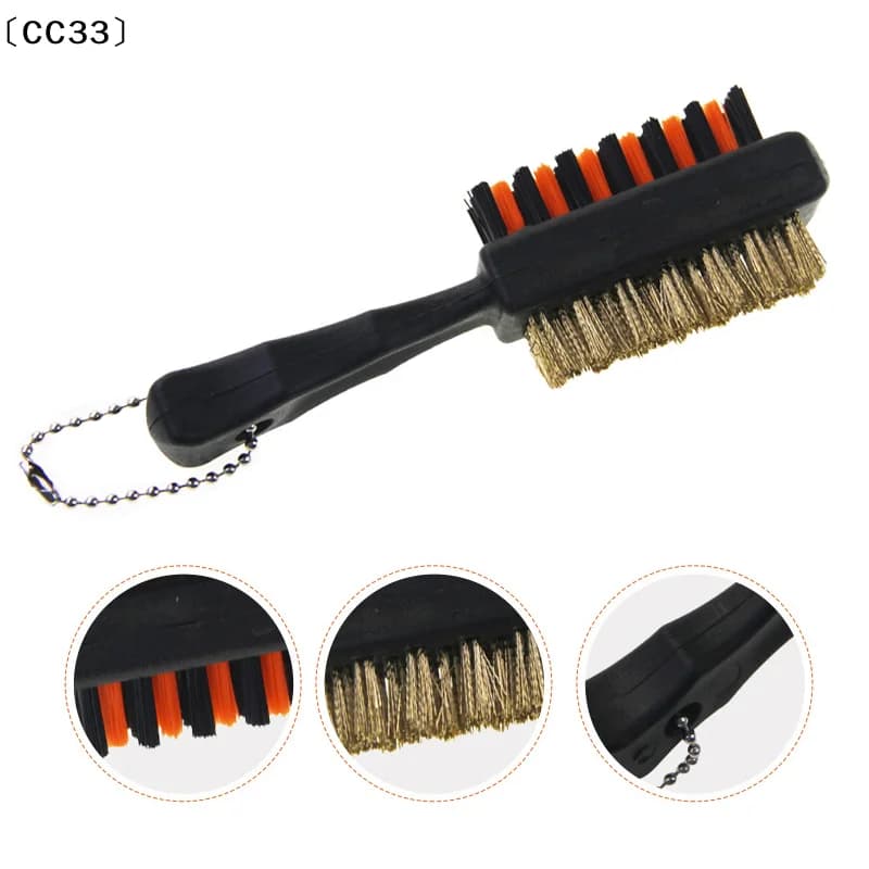 Spazzola per la pulizia delle scanalature delle mazze da golf, strumento di pulizia a doppia faccia, spazzole portatili in nylon leggero e metallo per palline da golf e scarpe〔CC33〕