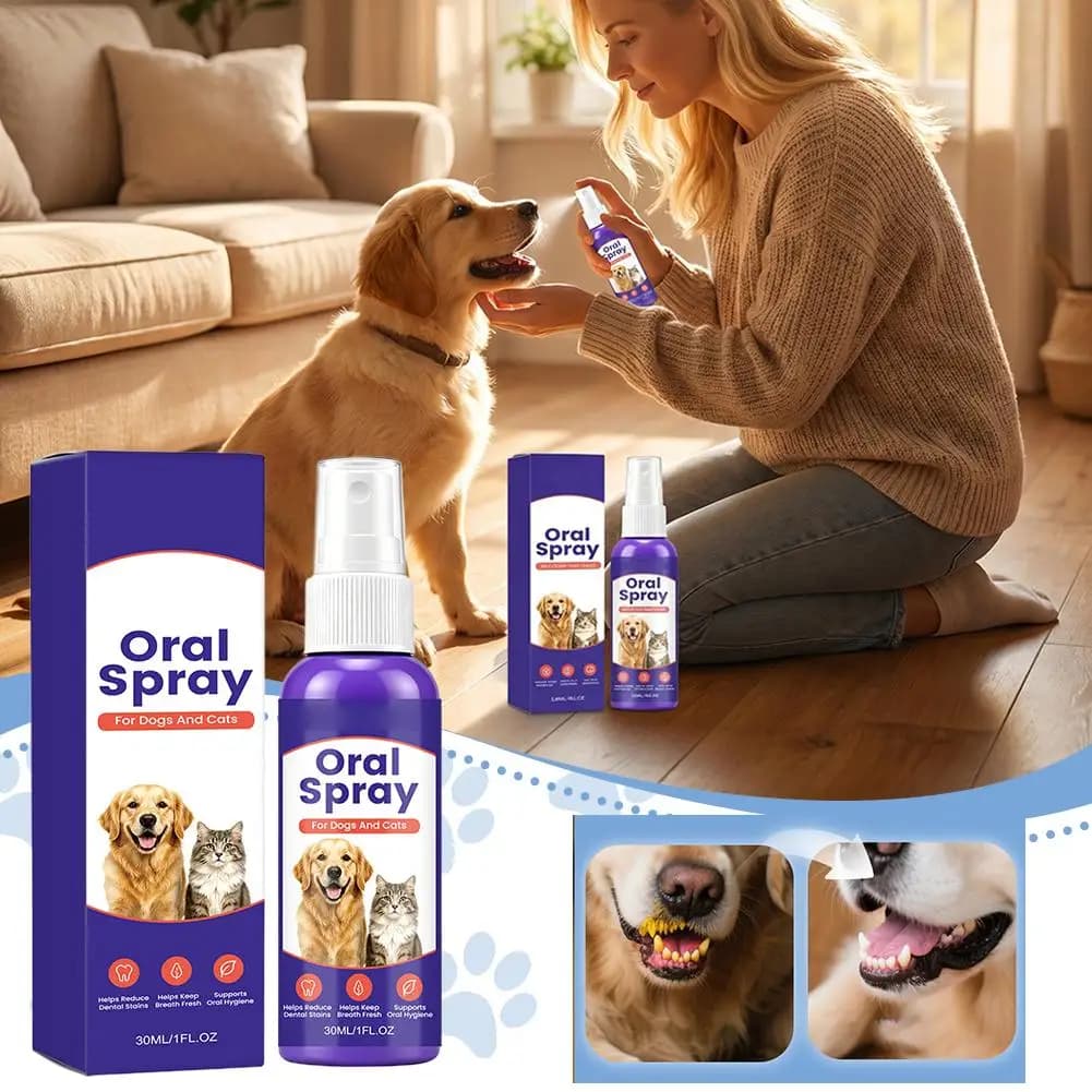 Portable Pet Breath Spray,Breath Freshening&Dental Care Spray to Reduce Food Residue & Soft Stains,Gentle Care Mist for Home Use