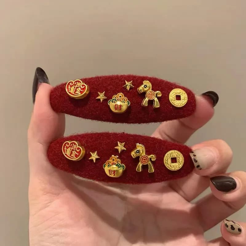 Spilla per Capelli in Lana Rossa per Capodanno, Dolce Fermaglio BB per Fronte e Frangia Laterale