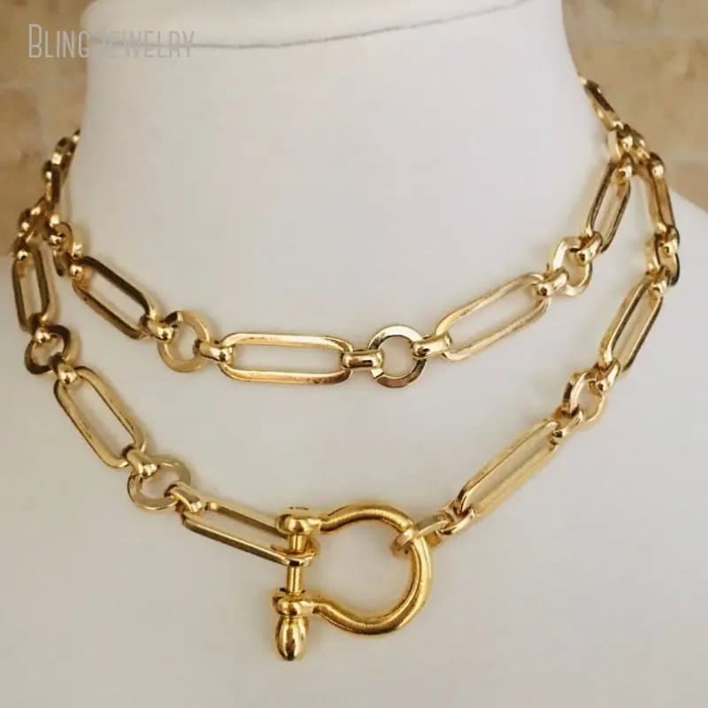 10pcs Anchor Away Screw Clasp grillo Lock Layer Statement collana nautica donna catena per cavi in acciaio inossidabile girocollo a ferro di cavallo