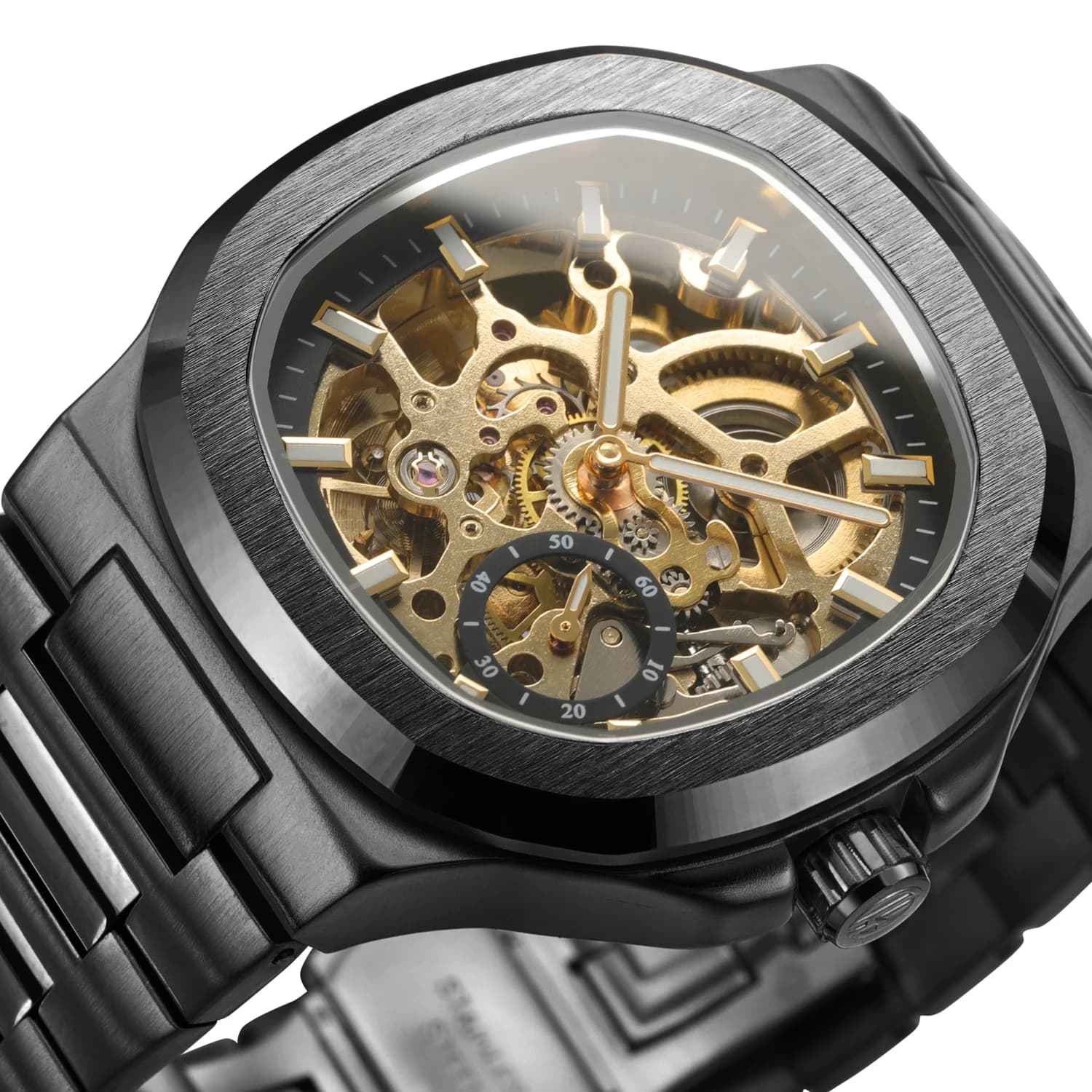 Forsining Business Mechanical Watch for Men Fashion Square Skeleton Automatic Watches Stainless Steel Strap Casual Wristwatches