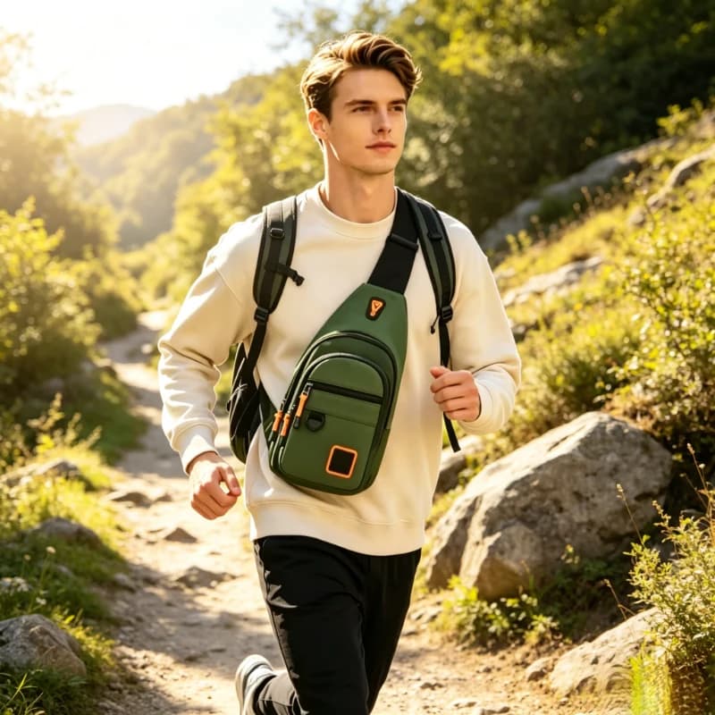 Borsa da petto portatile impermeabile da uomo, zaino a tracolla leggero, nero, verde militare, verde lago, opzionale per l'uso quotidiano all'aperto
