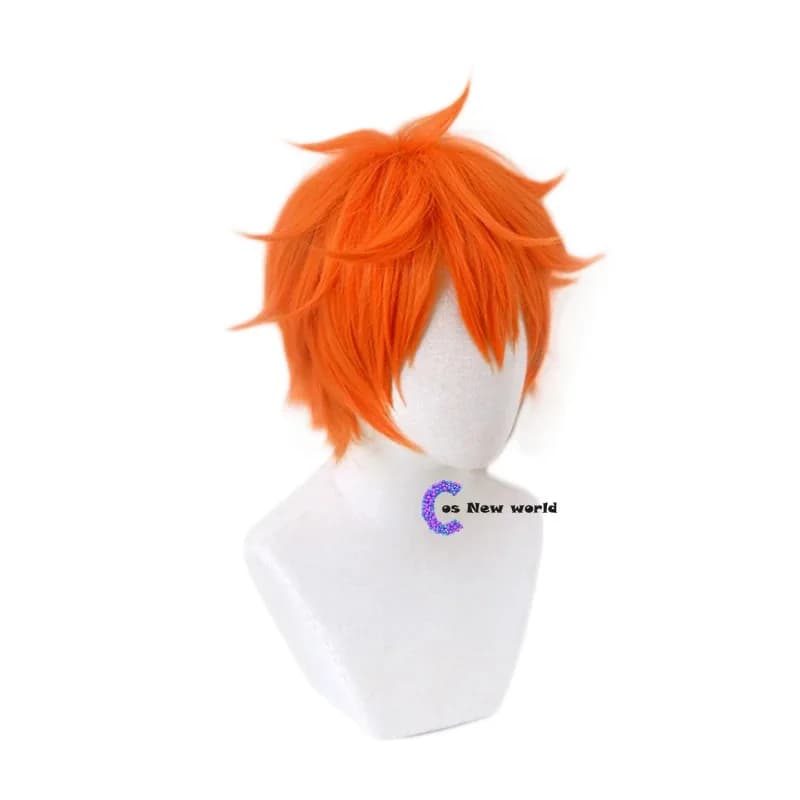 Anime Volleyball Hinata Shoyo Cosplay Synthetic Wigs Heat Resistant Orange Ricci Short + Hair Caps; 3'v, 6.h; 8'