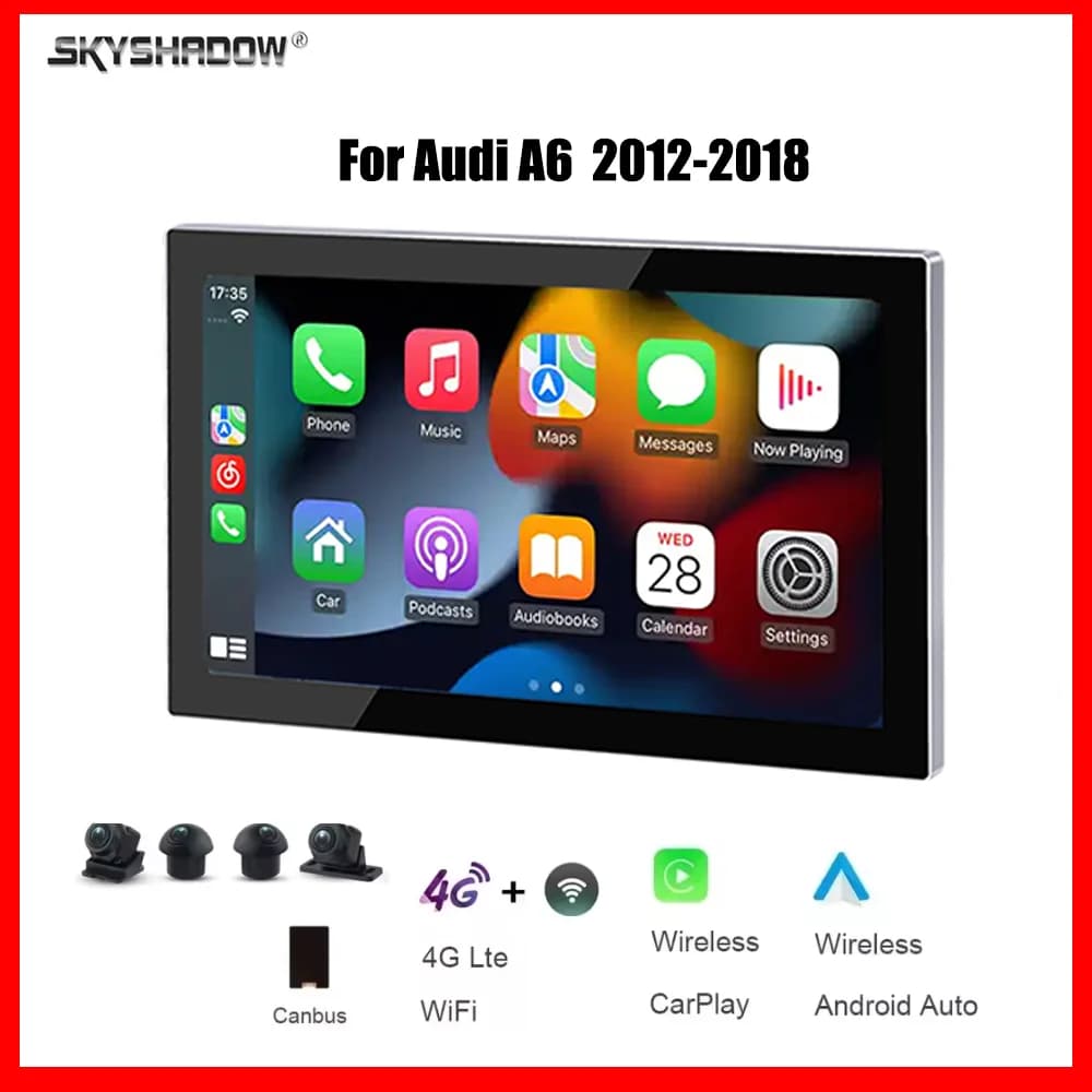 Autoradio multimediale per auto da 9 pollici con CarPlay Android 15, 8 core, 12G+256G, 4G, Wi-Fi, Bluetooth, GPS, navigazione, per Audi A6 2012-2018