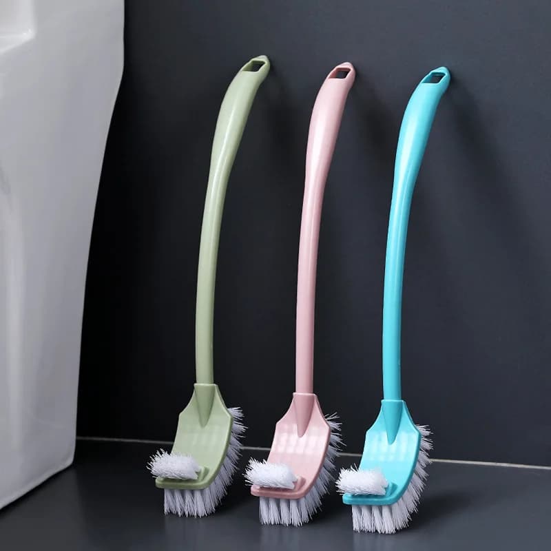 Scopino per wc pulito a doppia testa multifunzione spazzola curva in plastica per capelli morbidi spazzola angolare con manico lungo per la pulizia del bagno