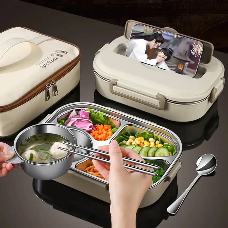 Scomparto in acciaio inossidabile 304 Scatola per il pranzo isolata Impiegati Studenti Sigillato Contenitore per alimenti portatile per riscaldamento a microonde Bento