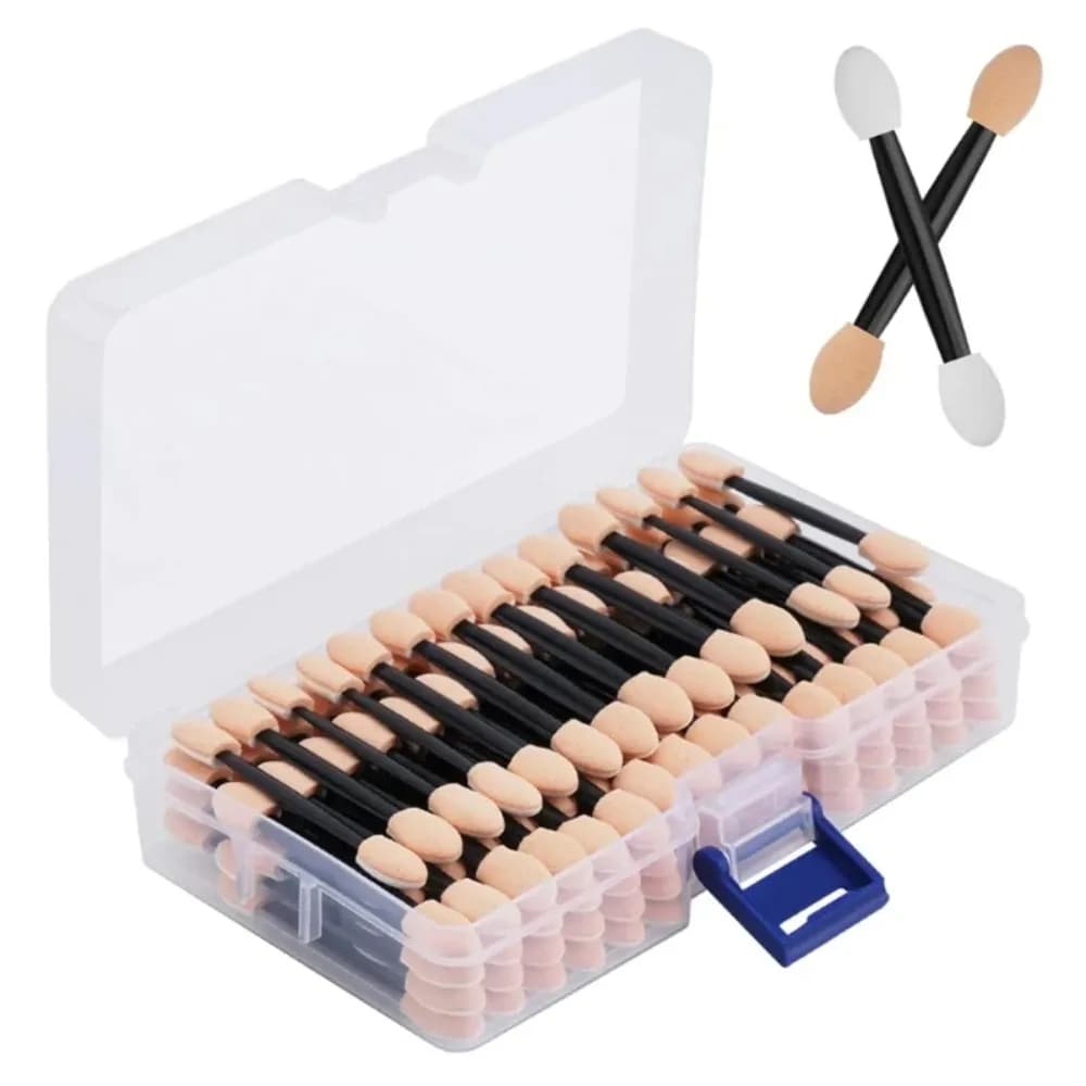 Cuttte 50-100 Pezzi Applicatori Monouso a Doppia Punta per Ombretto con Contenitore, Strumento Pennello Trucco per Sfumare l'Ombretto
