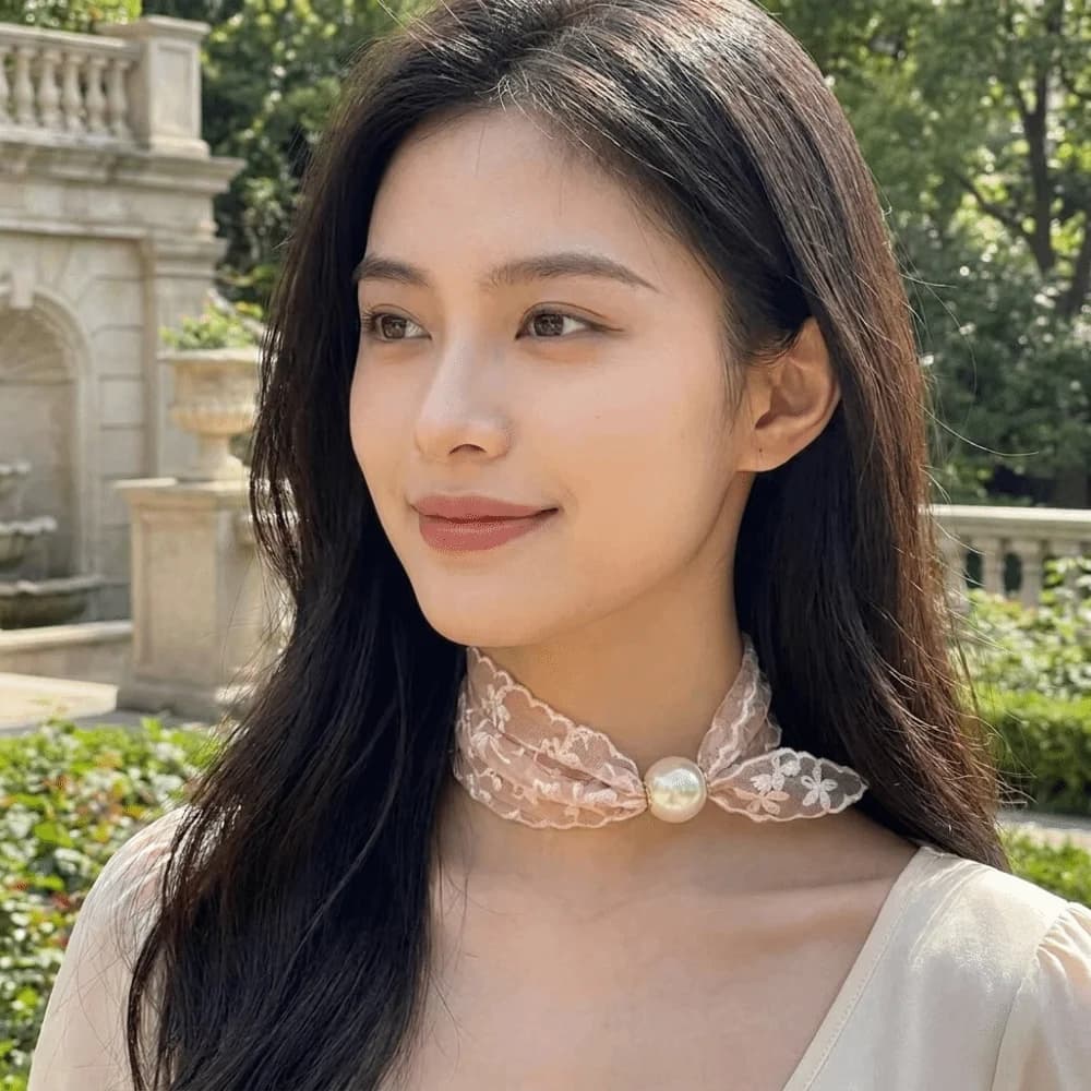 Snap Closure Magnetic Buckle Lazy Scarf Elegant Versatile Pearl Lace Neck Scarf Adjustable Collarbone Chain Shirt Collar Scarf