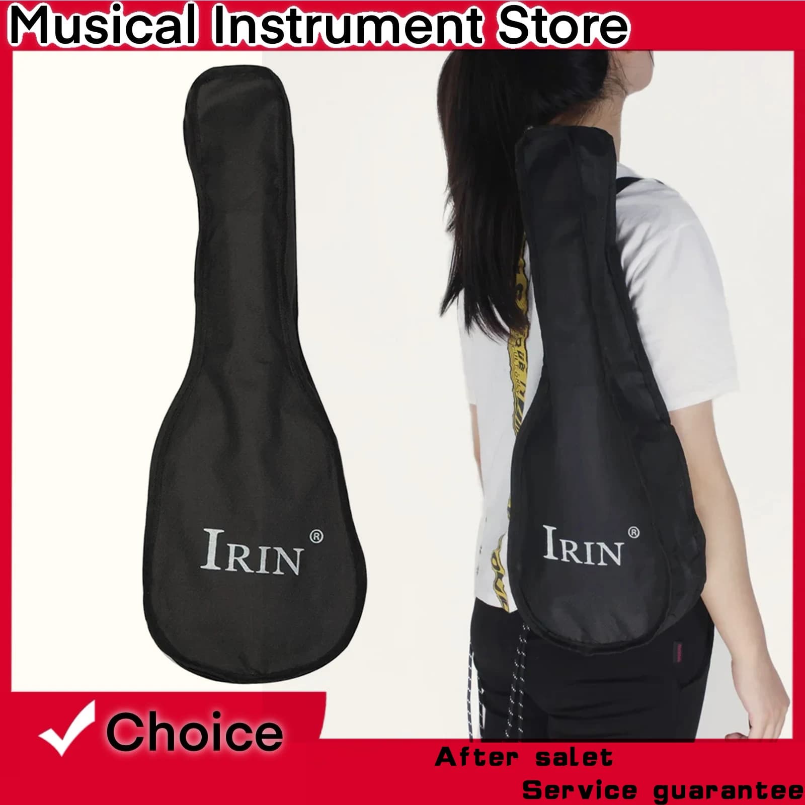 IRIN Borsa per ukulele da 21 pollici Custodia morbida Borsa monostrato Zaino a spalla portatile durevole nero Accessorio imbottito per strumenti musicali