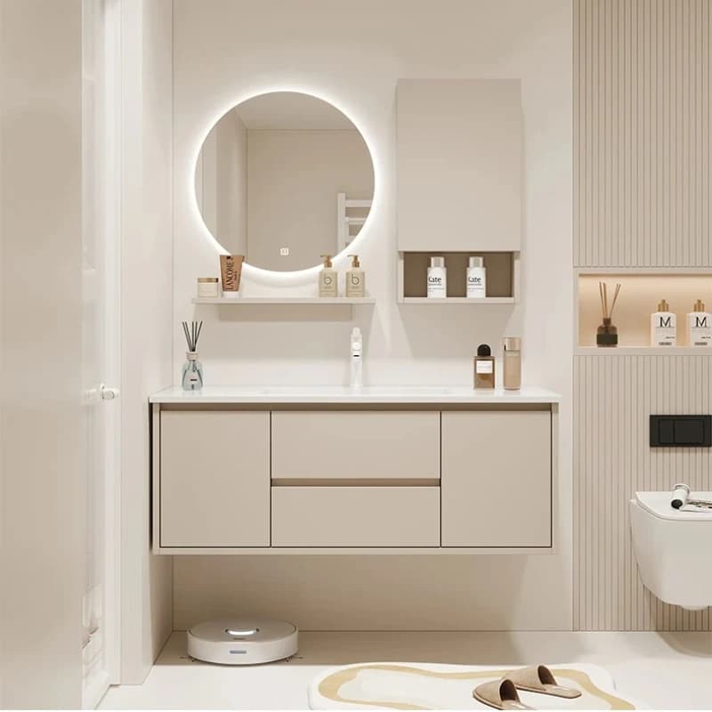 Scaffali Lavandino portaoggetti ad angolo Armadietti da bagno Classificatori con cassetti bianchi Lavabo salvaspazio Specchi da bagno Hovedskapet