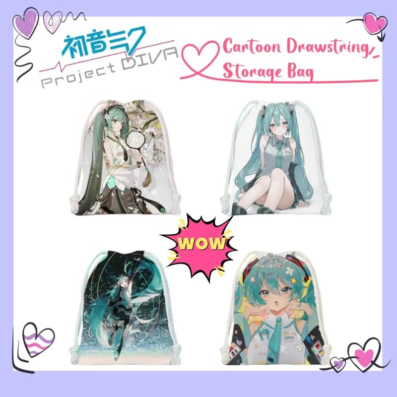 New Hatsune Miku High-value Creative Drawstring Drawstring Pocket Student Sundries Storage Small Cloth Bag Portable Toiletry Bag